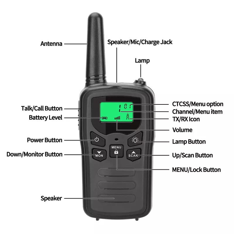 2Pcs ABBREE BF-T5B Walkie Talkies Transceiver Walkie-talkie 22CH VOX Flashlight LCD Two Way Radio Portable Radio Transmitter