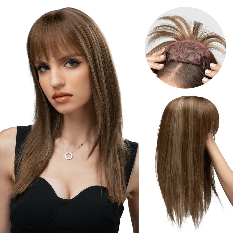 Pieza de peluca cabeza femenina bloque de pelo de repuesto 3D flequillo pieza de cabello de repuesto cubierta natural Peluca de cabello de repuesto invisible blanca
