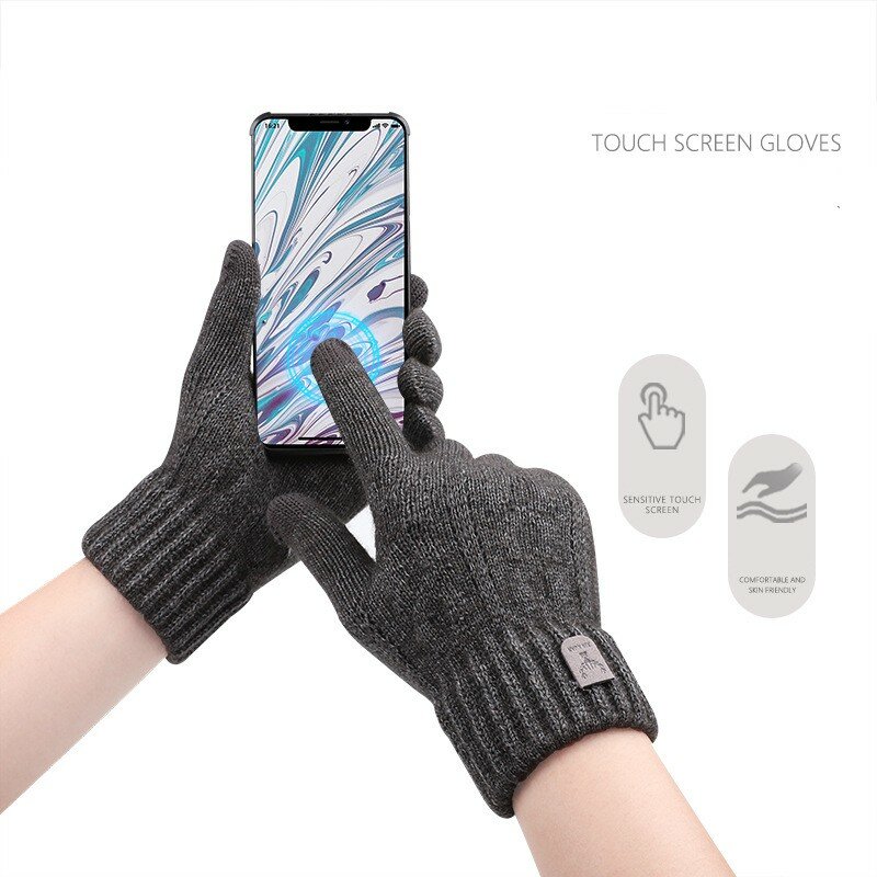 2023 Nieuwe Warme Herenhandschoenen Winter Touchscreen Plus Fleecehandschoenen Koude Warme Wollen Gebreide Handschoenen