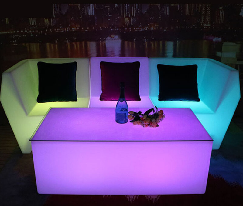 Luminous Bench Lounge Chair com lâmpada da noite, mesa de salão, iluminação a cores RGB, bar romântico, hotel e resort, sofá mesa