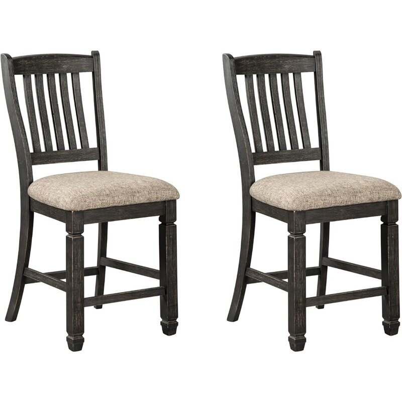 by Ashley Tyler Creek Farmhouse 24.38" Counter Height Upholstered Barstool, Set of 2, Almost Black