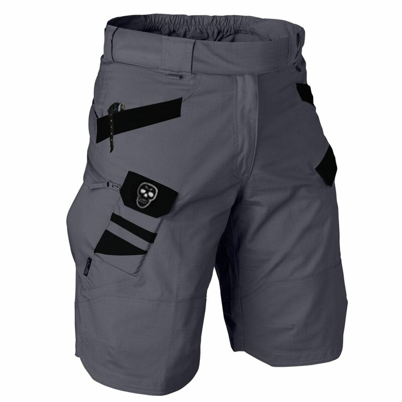 Shorts com estampa retrô com caveira masculina, shorts casual de cinco pontos, bolso combinado, verão