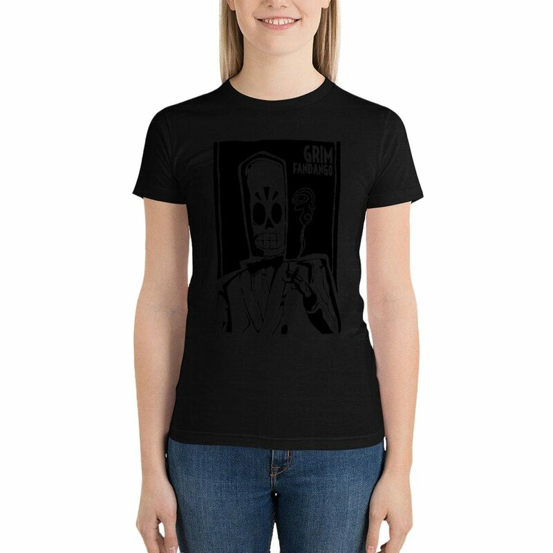 Футболка Grim Fandango, рубашки, футболки с графическим рисунком, Забавный летний топ, женская одежда, простые футболки для женщин