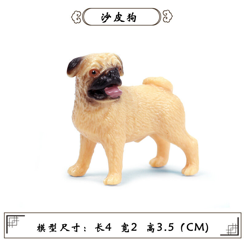 Modelo de perro de imitación sólido, Mini Pug Shapi, accesorios de juguete para niños