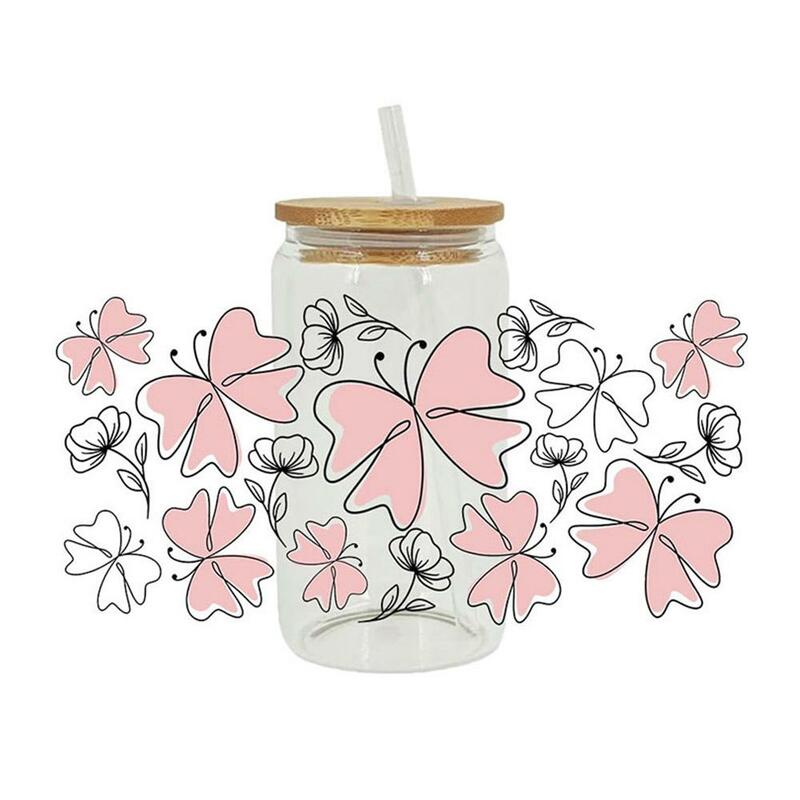 Flower Style Cartoon Butterfly Nurse 3D UV DTF Cup etichette trasferimenti adesivi da 16 once involucro di vetro Wrap Logo impermeabile G4B5