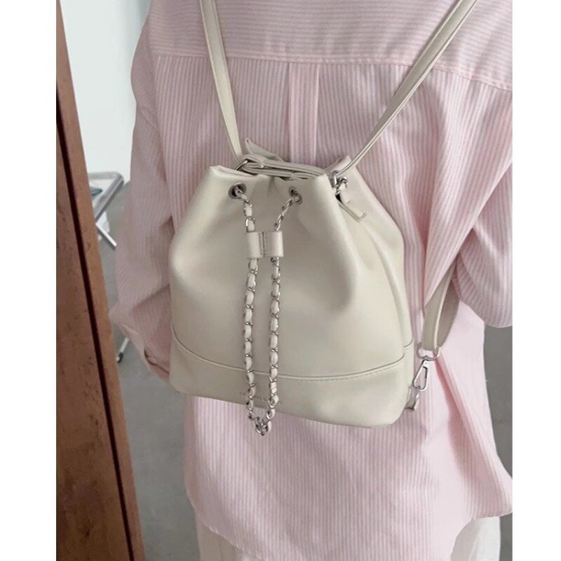 Xiuya-mochila feminina de couro prateada, bolsa de ombro pequena, estética, simples, elegante, moda coreana, verão