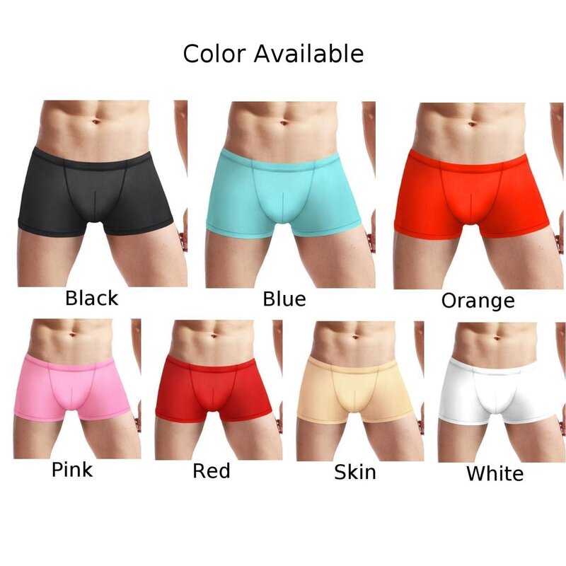 Mens Sexy Silk Lingerie Transparent Low Waist Mesh Boxer Brief Pouch Trunks Underwear Shorts Seamless Men Boxer Panties