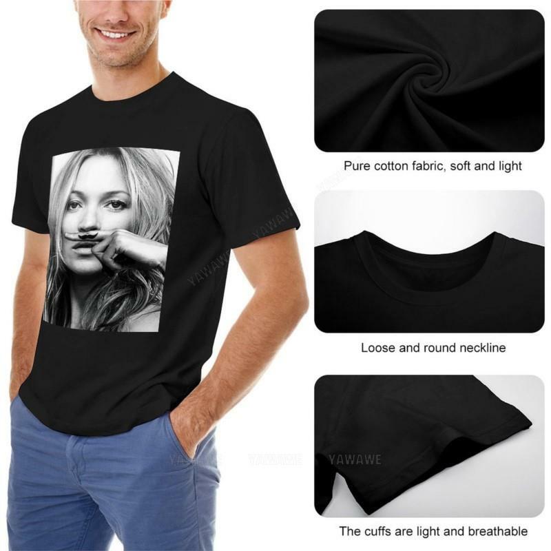 Kate Moss, Mustache, Black and White Photograph T-Shirt plus size tops tops shirts graphic tees mens plain t shirts