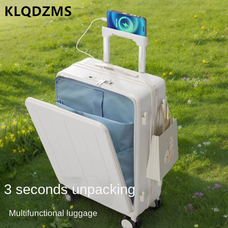 KLQDZMS 20 "24" 26 "inch Multifunctional Drop Resistant Luggage USB Charging Universal Wheeled Boarding Lightweight Suitcase