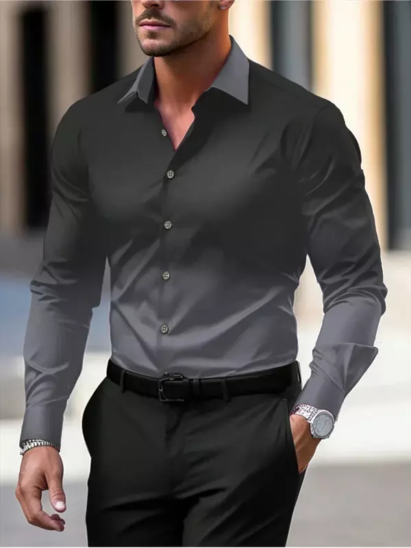 Męska gradientowa koszula z długim rękawem do klapy na wakacje odzież z nadrukiem moda na co dzień koszula hawajska oversize 6XL
