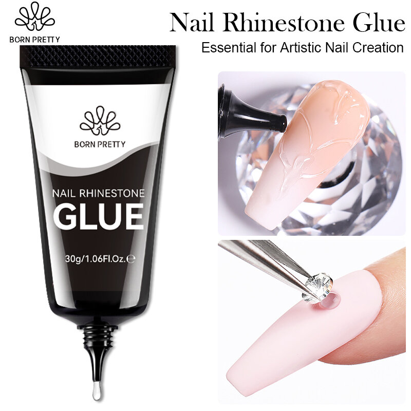 BORN PRETTY  Rhinestones Glue Nail Gel Poloish 30ml For Manicure Transparent Nail Art Sticky Gel Strong Jewelry Decorations