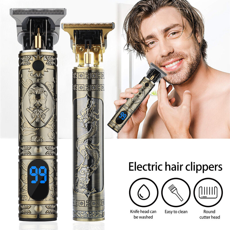 Nowy w Vintage T9 0MM ścinanie włosów maszyna trymer bezprzewodowy wykończenie włosów maszynka do strzyżenia brody dla mężczyzn elektryczne maszynki do golenia USB