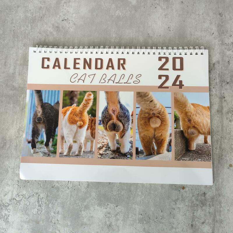 Calendrier mural de 12 mois avec chats amusants, calendrier mensuel 2024, calendrier de bureau de grande taille pour les exposants, idée cadeau, 2024