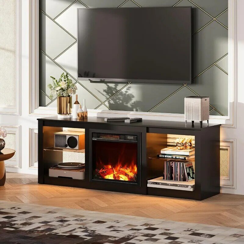 Fireplace TV Stand for TVs up to 65 inch, Electric Fireplace TV Console with LED Lights, Modern TV Stand
