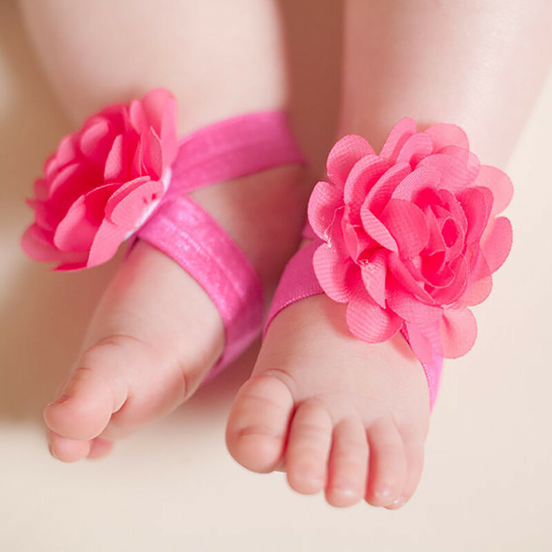 Bebê menina sapatos sólidos chiffon flor descalço sandálias pés acessórios para recém-nascidos meninas crianças crianças crianças sandalias niña