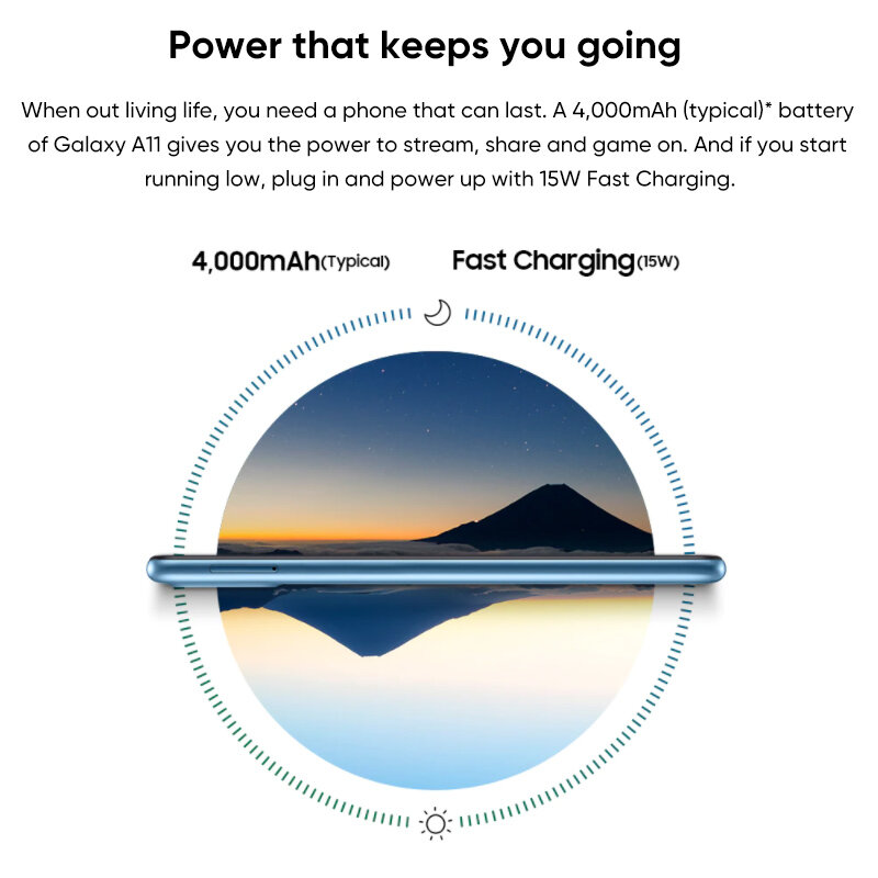 Samsung-Galaxy A11 4G Smartphone, Snapdragon 450, Android 10, Bateria 4000mAh, 15W de carregamento rápido do telefone móvel, 100% original, novo
