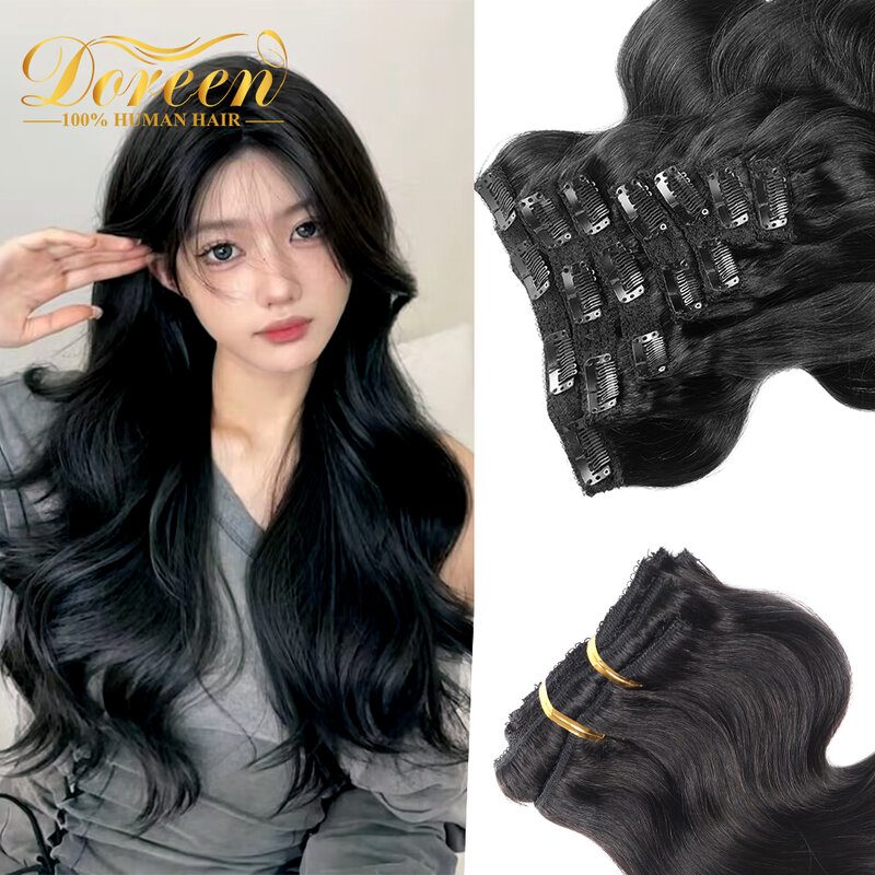 Doreen Tasia-自然な髪のエクステンション,本物の人間の髪の毛,黒いクリップ,完全なヘッドセット,ins 110g〜200g, 7個,10個