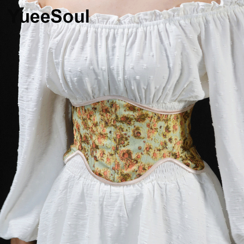Cintura corsetto da donna con ricamo floreale 16cm Vintage Sweet Cute Women Cummerbund 2023 cintura corsetto decorativo per donna