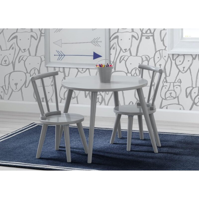 Conjunto de mesa infantil e 2 cadeiras, cinza, ideal para artes e ofícios, Greenguard Gold Certified