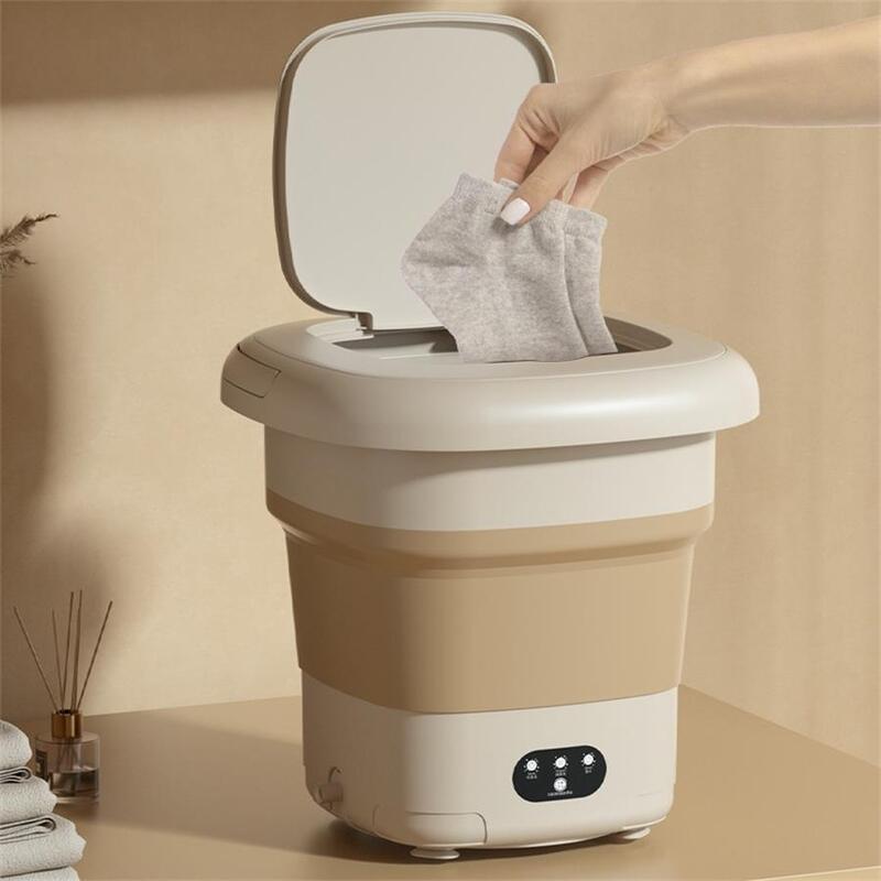 9l Draagbare Wasmachine Mini Opvouwbare Sokken Ondergoed Intrekbare Thuiswasmachine (Met Uitdroging Drogen) Plug Type Eu Kaki Kleur