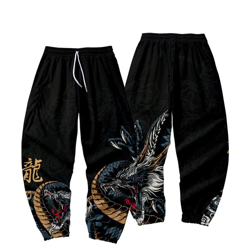 Pantalon sarouel dragon chinois 3D pour hommes, joggeurs, pantalons de survêtement, streetwear japonais, fjWork