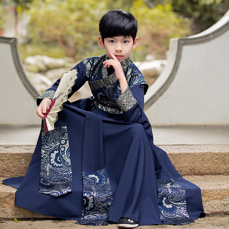 New Chinese Traditional Hanfu for Boys New Year Costume Tang Suit Carnival Cosplay Heroes Handsome Colthes Three-piece Gift Set