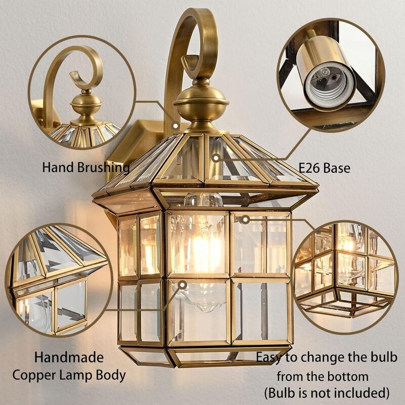 Outdoor Wall Lamp,13.4" Lantern,  Waterproof Anti-Rust Wall Mount Lamps with Clear Glass, Outdoor Wall Lamp