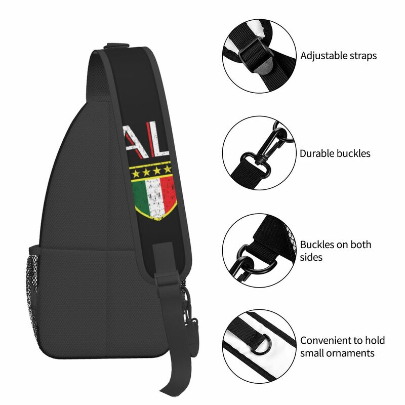 Mochila pequeña con bandera italiana, bandolera para el pecho, bandolera para el hombro, mochila informal para viajes, senderismo y día