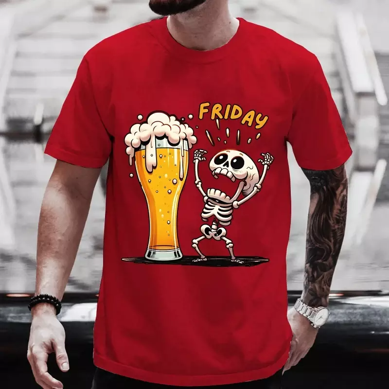 Sommer neue Mode Cartoon Bier 3d gedruckt Männer T-Shirt mit Schädel Muster lustige O-Ausschnitt T-Shirt extra große Straße Kleidung Top