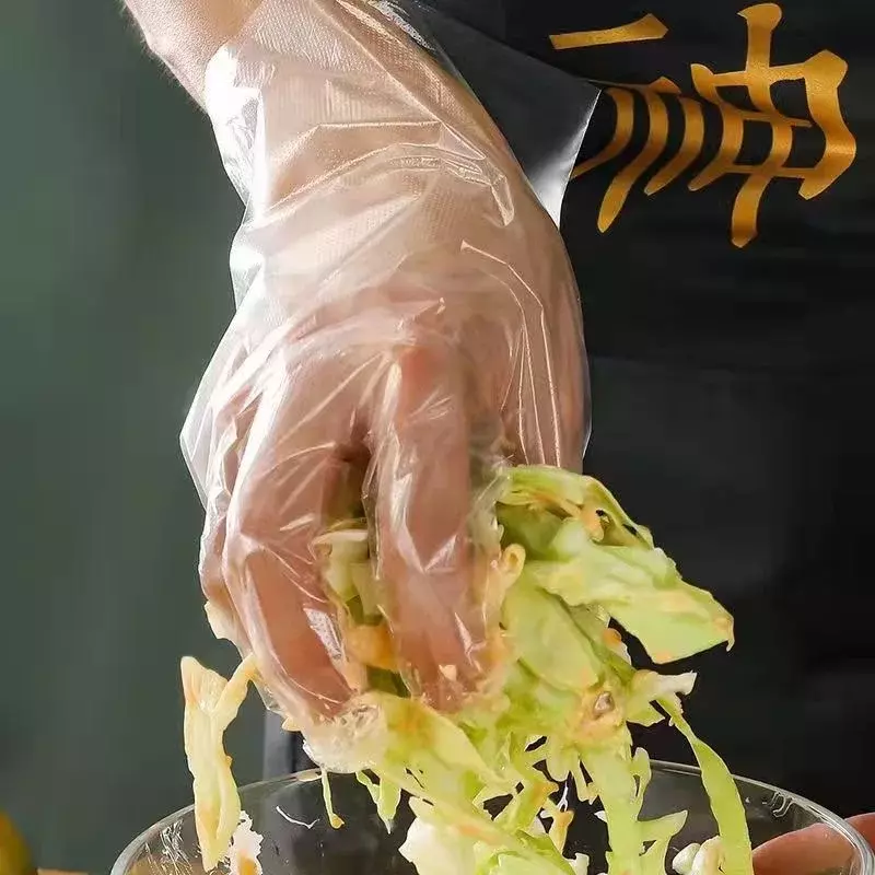 Großhandel transparente Einweg handschuhe Kunststoff wasserdichte Handschuhe für Küche Restaurant Brathähnchen Grill Einweg geschirr