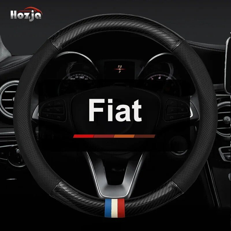 Carbon Lederen Auto Stuurhoes Voor Fiat 500 500l 500x Ducato Bravo Panda Freemont Stilo 2012 - 2024 Auto Accessoires