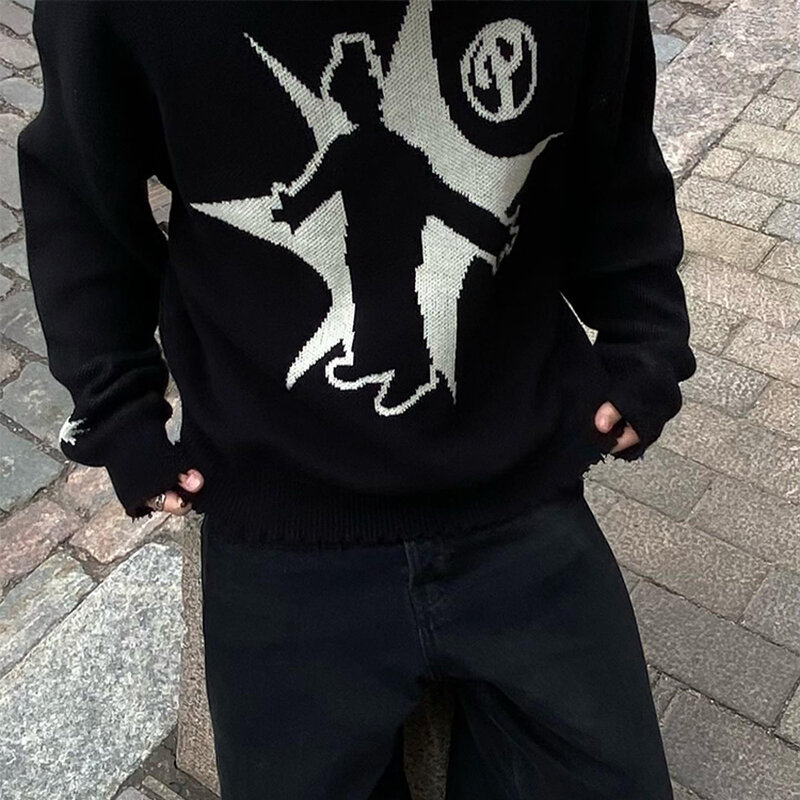 Мужской зимний свитер, пуловеры, вязаные топы с длинным рукавом, в стиле хип-хоп, корейская мода, джемпер в стиле Харадзюку, пальто, уличная одежда Y2k