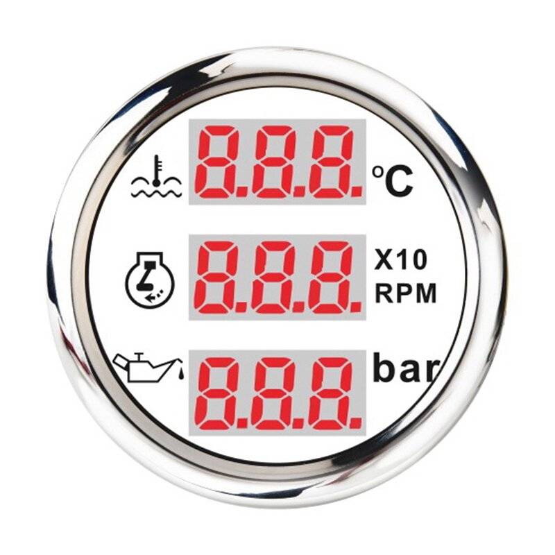 Universal 3 em 1 medidor digital multifuncional, tacômetro à prova d'água com alarme, temperatura da água, pressão do óleo, 52mm