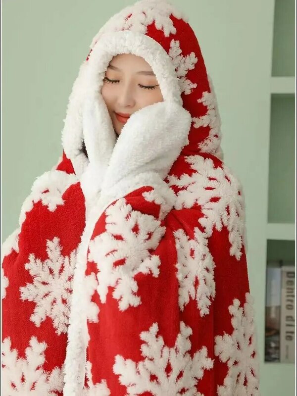 Классическая накидка-пончо с меховым воротником, осенне-зимняя теплая вязаная элегантная шаль с флисовой подкладкой и кисточками, Рождественская ночная рубашка со снежинками для сна
