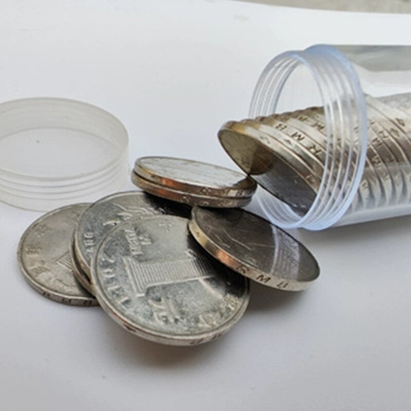 Tabung penyimpanan koin gulungan plastik bening 19-32mm baru pemegang tabung pelindung Koin mengumpulkan alat pelindung perlengkapan kotor