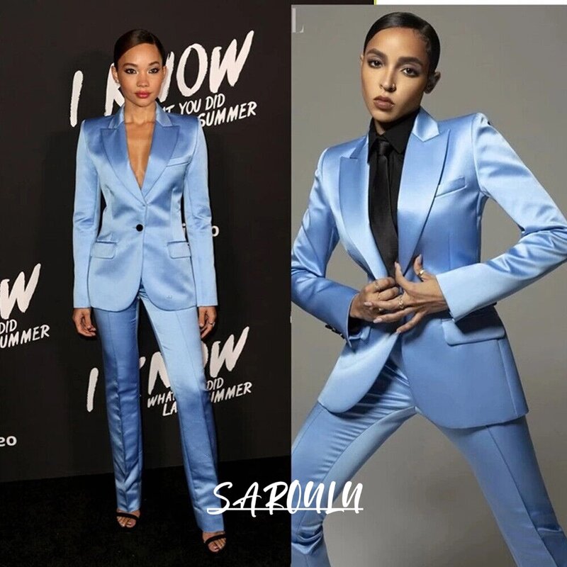 Silk Satin Women Suits Slim Fit 2 Pieces One Button Blazer and Pants for Formal Outfit for Women Wedding Party Robe de soirée