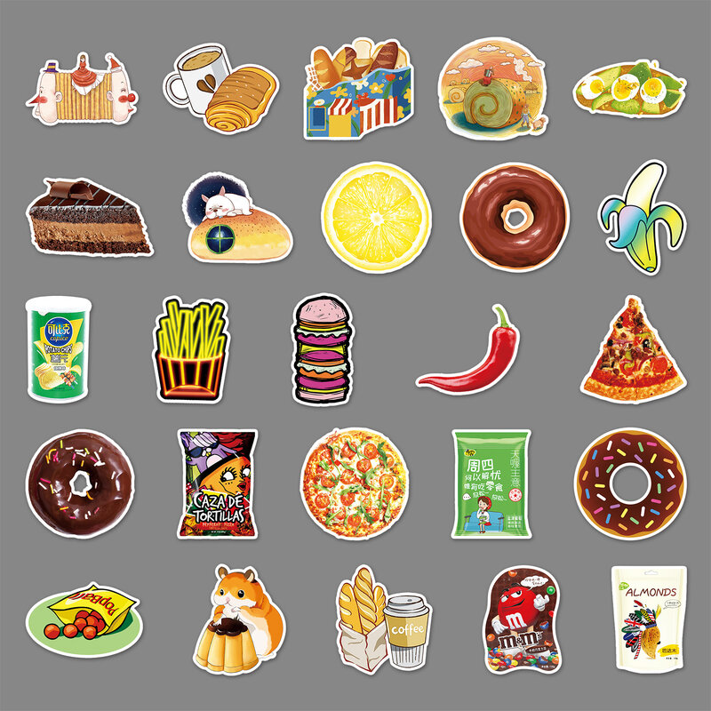 50Pcs Food Beverage Series Graffiti Stickers Suitable for Laptop Helmets Desktop Decoration DIY Stickers Toys Wholesale