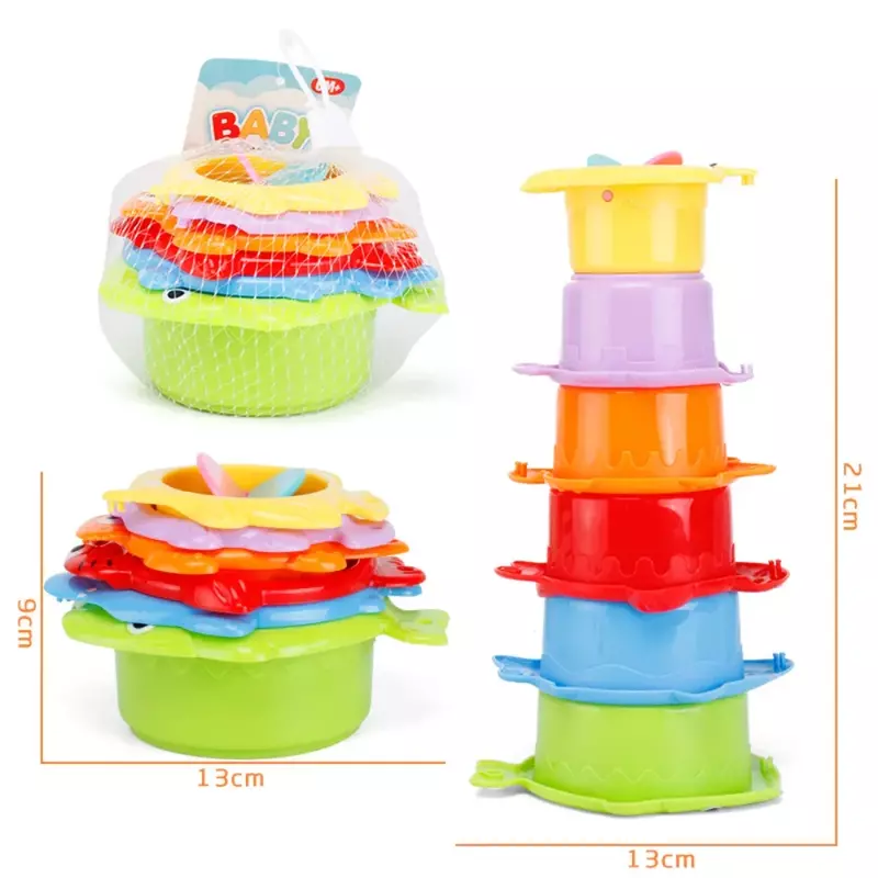6Pcs Zabawka do kąpieli dla niemowląt Zabawki dla maluchów Ocean Stacking Tower Wanna Zabawa na wodę Zabawki plażowe Zabawki edukacyjne Prezenty dla dzieci