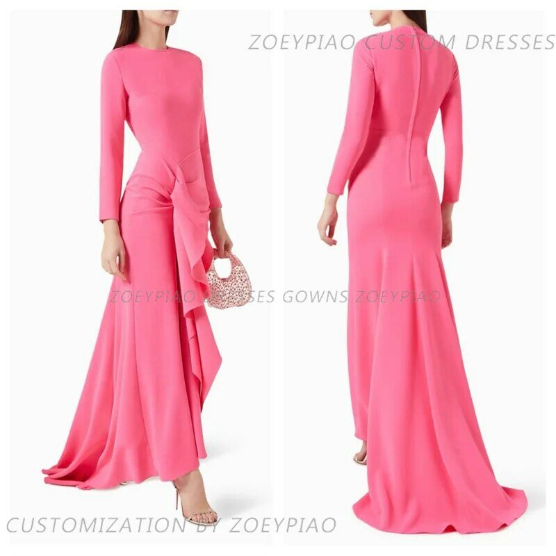 Винтажное розовое длинное атласное платье для выпускного вечера, вечернее платье с оборками для свадьбы, арабское платье знаменитости, женское платье для вечеринки