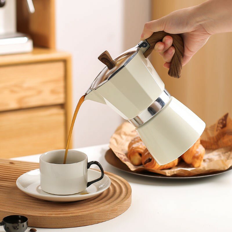 Cafetera Moka clásica de inducción de aluminio, 6 tazas, estufa, Espresso, mango suave al tacto