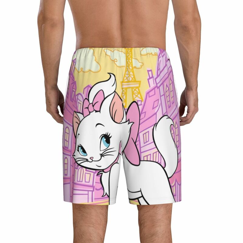 Custom Aristocats Animation Marie Cat Pajama Shorts Sleepwear Men Elastic Waistband Sleep Lounge Short Pjs with Pockets