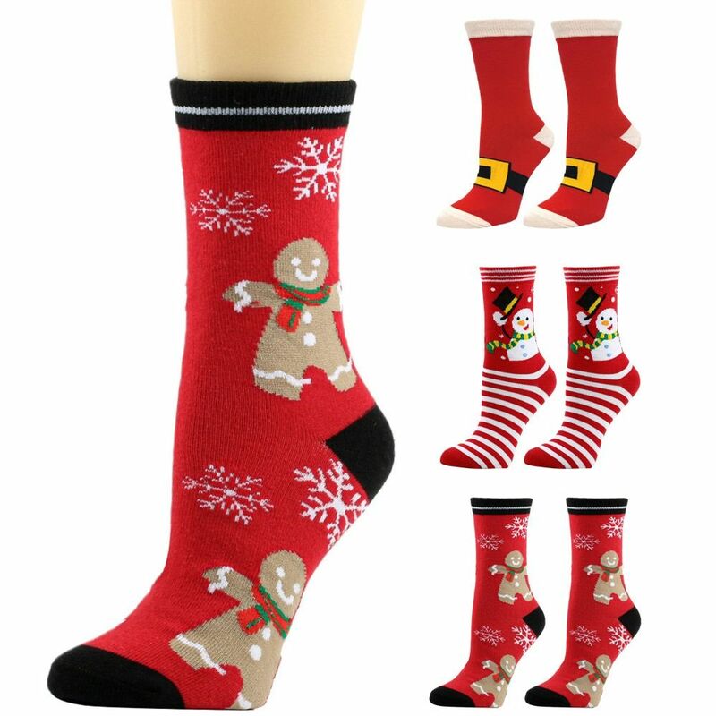 Chaussettes de Noël mi-tube en coton pour hommes et femmes, bas de bonhomme de neige fantaisie, chaussettes tricotées épaisses, chaussettes drôles unisexes
