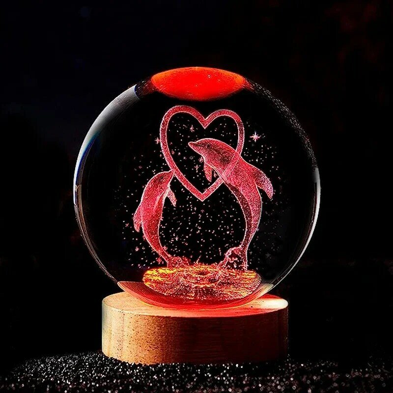 Kolorowa lampka nocna 3D Dolphin Crystal Ball, urodzinowa dziewczyna, jednokiełkowa, żona, dzieci, świąteczny prezent na Walentynki