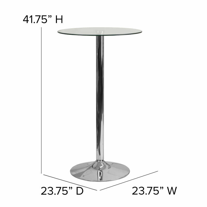 23.75'' Round Glass Pub Top Bar Table with 41.75''H Chrome Base for Bistro Pub Kitchen Tall Dining Cocktail Table