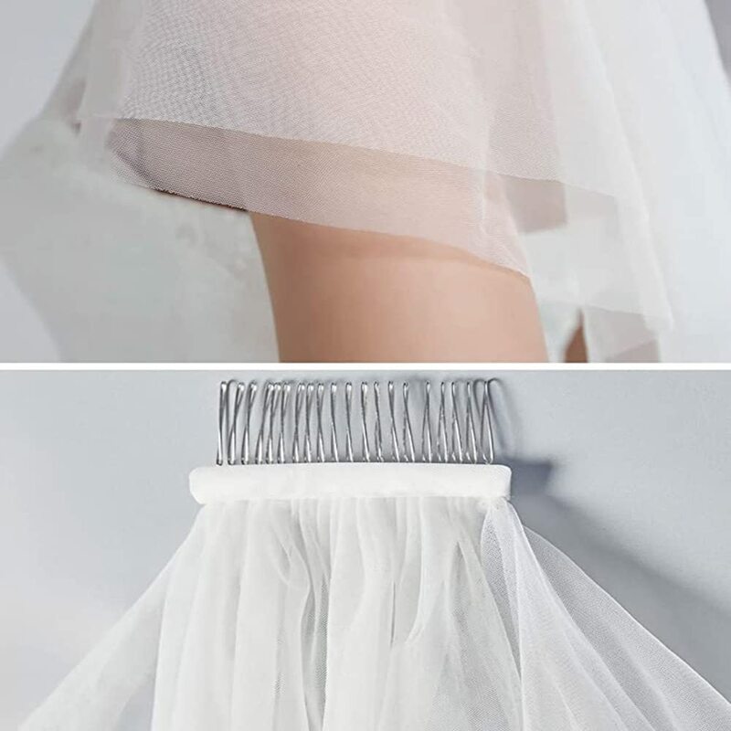 Wedding Veil, 2 Tier Bridal Veil with Comb Women's Short Veils 2024
