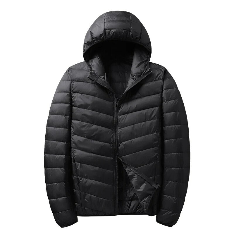 2024 Autumn And Winter New Fashion Hooded Jacket Men's Light Thin Down Jacket Trendy Casual Hundred Long-sleeved Full-zip Down