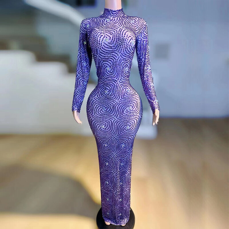 Maßge schneiderte neue sexy Spitze transparente Diamant Perle Pailletten Feder Wasser Diamant Wrap Hüfte Kleid langes Kleid Performance-Kleid