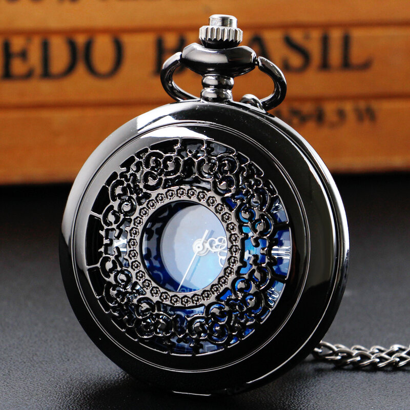 Fashion Blue Starry Sky Dial Retro orologio da tasca al quarzo Steampunk collana ciondolo analogico Fob Chain Clock Souvenir regalo Unisex