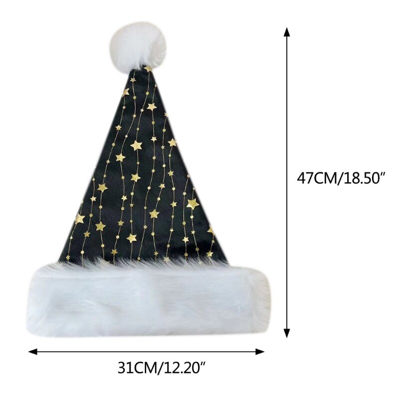 Mũ ông già Noel có ngôi sao vàng dành cho người lớn dùng cho ngày lễ Lớp lót thoải mái Biểu tượng Giáng sinh năm mới Mũ có vành