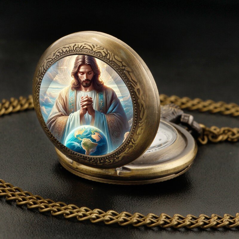 Mysterious Jesus Son of God Bronze Vintage Quartz Pocket Watch Women Men Necklace Unique Pendant Clock Watch Gift Accessories